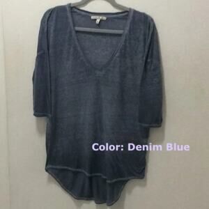 Express Low V-Neck WomensTee Shirt Denim Blue Sz M